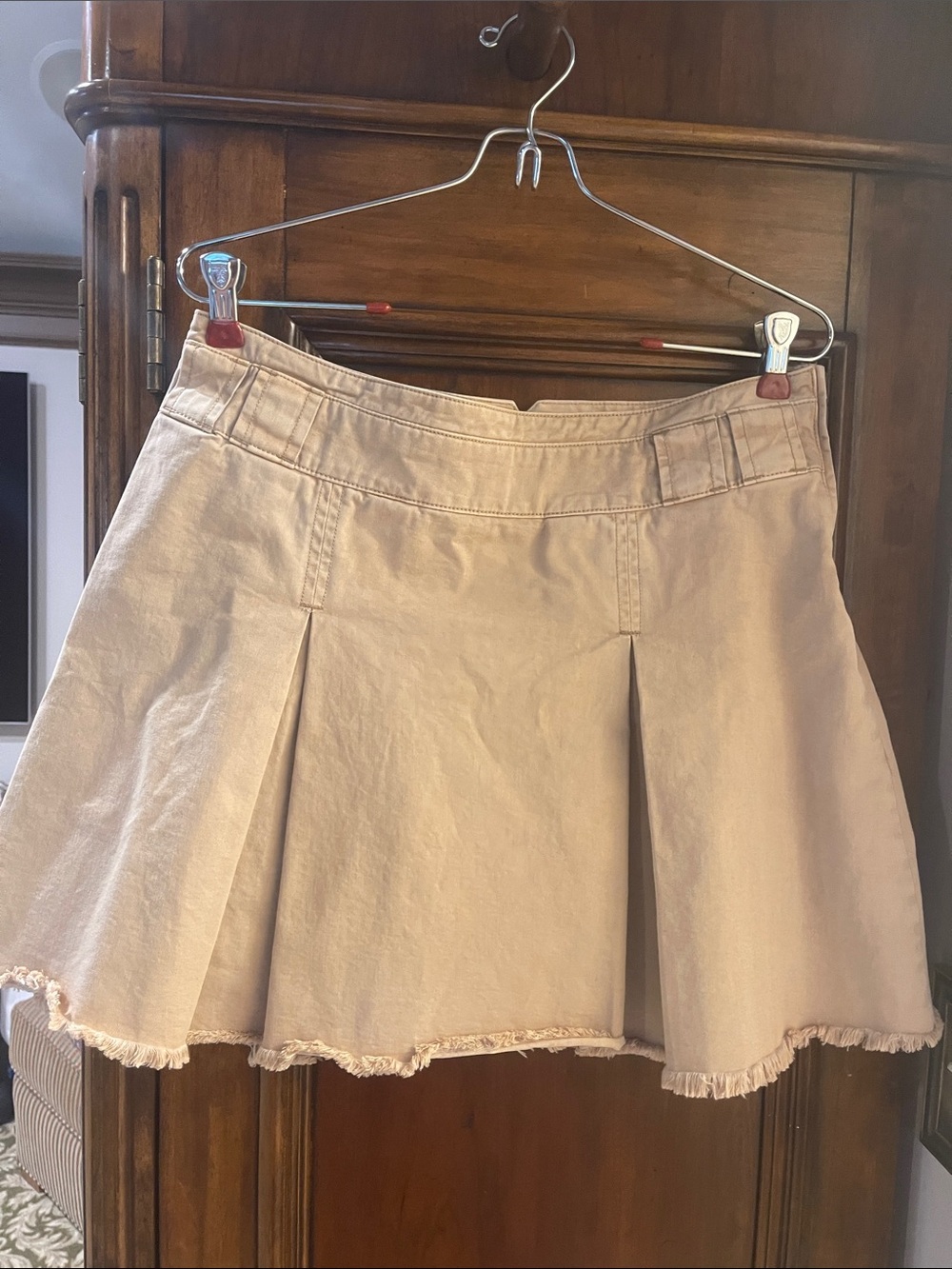 Free People Khaki Utility Pleated Cotton Frayed Hem Mini size 8 unworn
